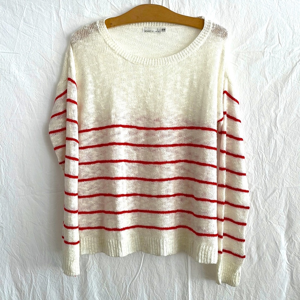 Story of Lola White with red stripes lightweight sweater O/S